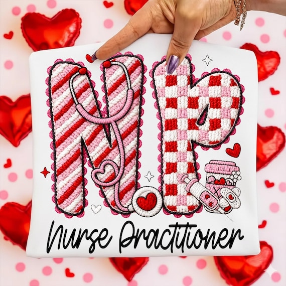 Nurse Practitioner Valentine Sublimation PNG with Pink Leopard Heart Stethoscope and Faux Yarn Texture for Healthcare Professionals