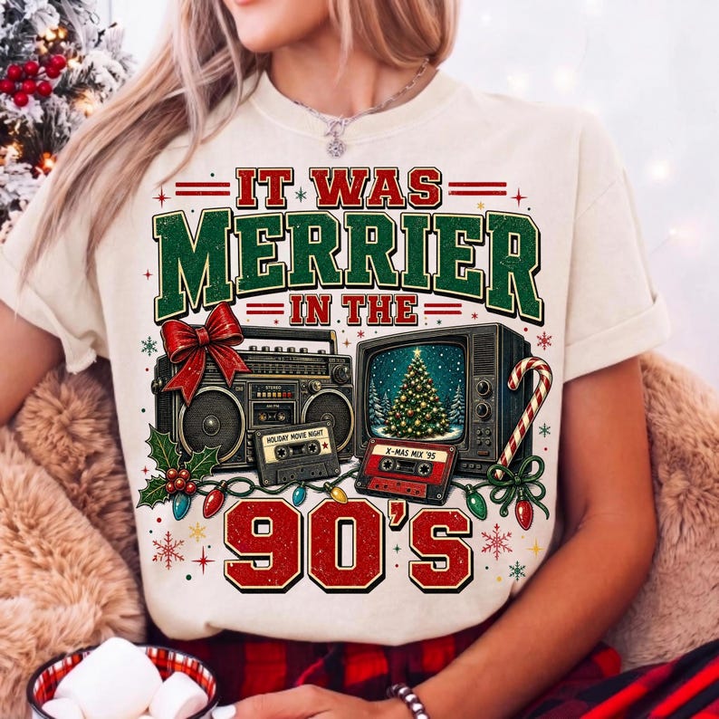 Vintage Style 90s Holiday Design Printed on Sweatshirt