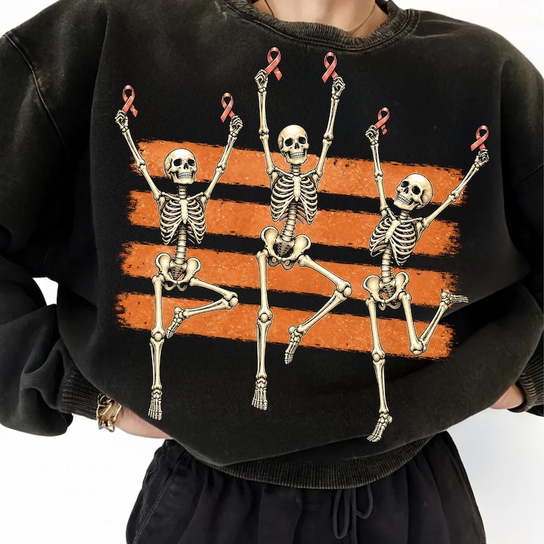Awareness Skeleton PNG design featuring a skeleton holding a ribbon.