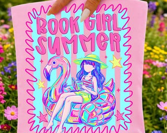 Buch Mädchen Sommer PNG, Sommer lesen Sublimationsdesign, Buchliebhaber, Küstenbuchästhetik, Fantasy Reader Digital Art