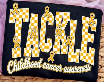 Tackle Childhood Cancer PNG, Gold Ribbon Football Sublimation, September Childhood Cancer Awareness Digital Download
