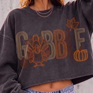Gobble PNG, Retro Kalkon Thanksgiving-skjortadesign, Preppy höstsublimeringsdigital fil bild 4