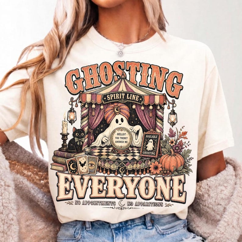 Image of Ghosting Everyone PNG, Vintage Fortune Teller Ghost Halloween Sublimation, Retro Spooky Season Shirt Design, Digital Download