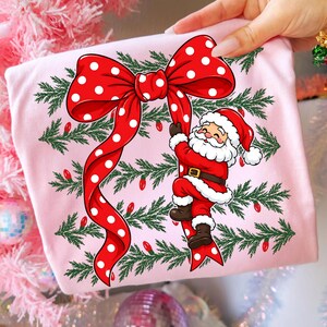 Jultomte-rosett PNG, kokett jultomte-sublimering, rött prickigt band-semesterdesign, digital nedladdning av god jul bild 2