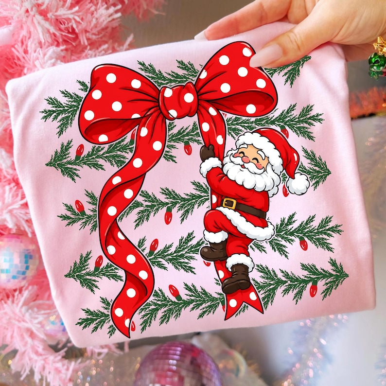 Coquette Christmas Santa Sublimation Design printed on a holiday tote bag