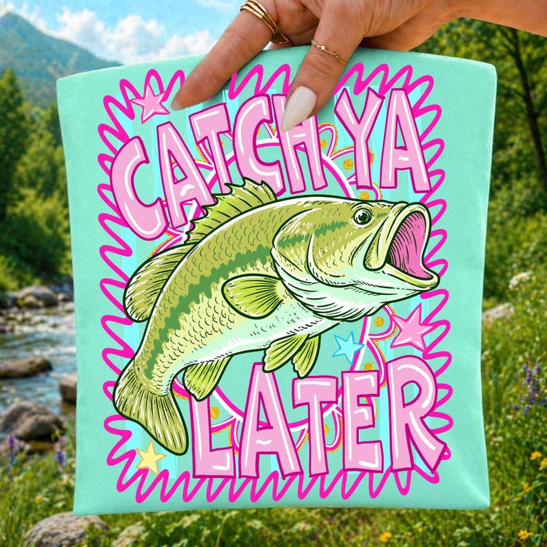 A digital design featuring a largemouth bass jumping, with