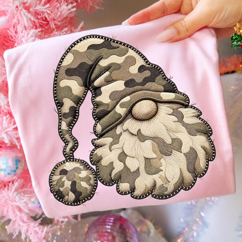 Image of Camo Christmas Gnome PNG, Rustic Holiday Gnome Sublimation, Camouflage Xmas Digital Download