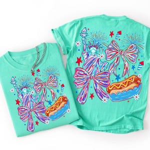 Coquette 4 juli PNG, Frihetsgudinnans rosett sublimeringsdesign, preppy patriotisk glass clipart, självständighetsdagen DTF-grafik bild 3