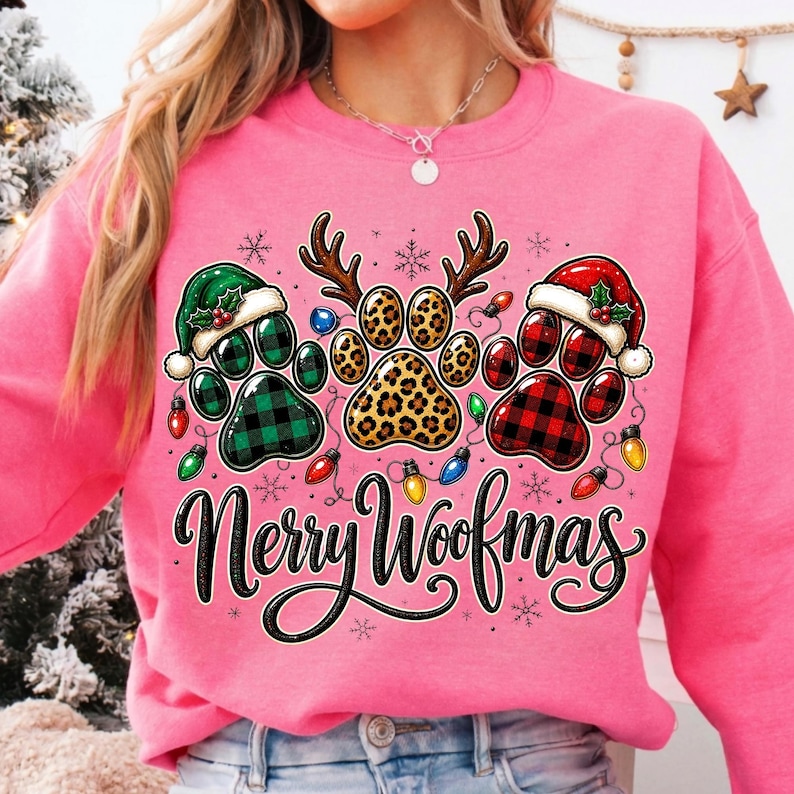 Image of Merry Woofmas PNG, Dog Christmas Sublimation, Funny Dog Lover Paw Print Holiday Design, Digital Download