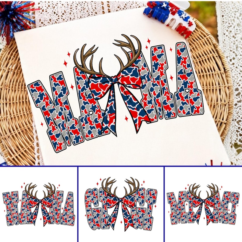 Patriotic Mama Mimi Nana Gigi PNG Bundle with Preppy Red White and Blue Bows
