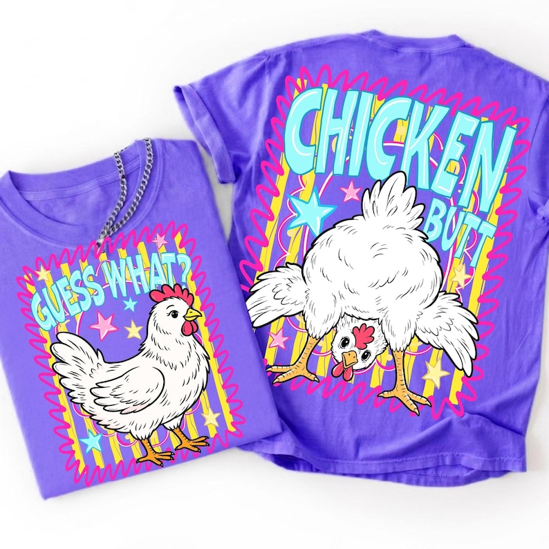 A collection of 'Guess What Chicken Butt' PNG designs featuring retro summer vibes, preppy fonts, and playful farm humor graphics.