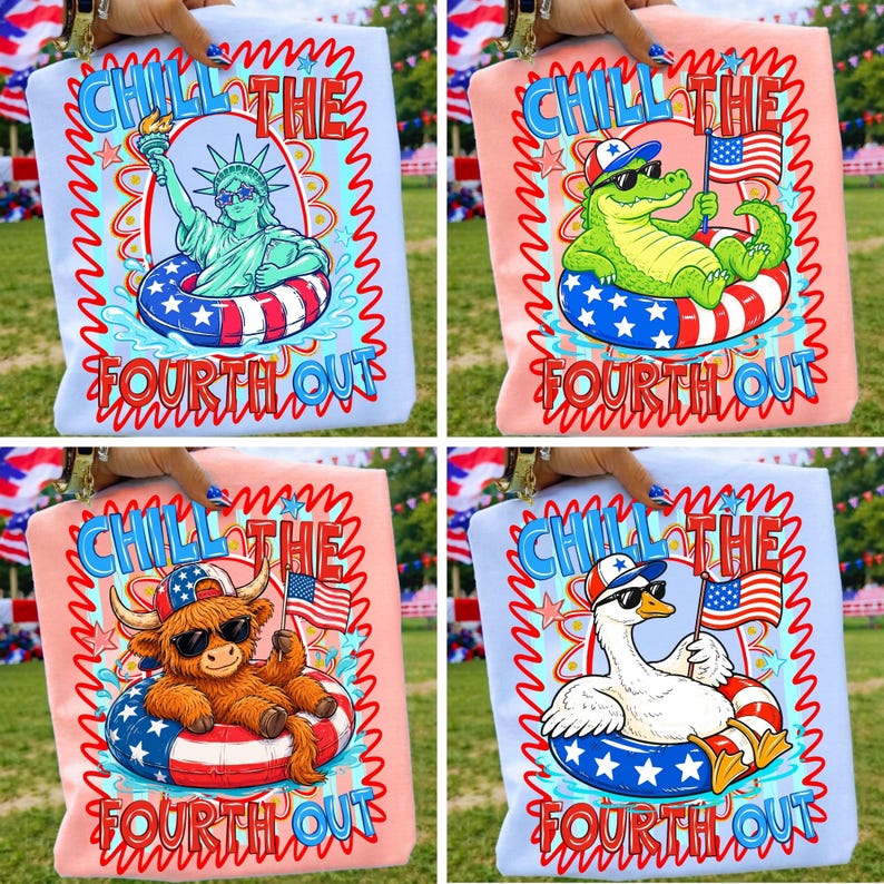 Image of Chill The Fourth Out PNG Bundle, Funny Patriotic Animal PNG, 4th of July Sublimation Bundle, Independence Day Transfer, Leopard July 4th