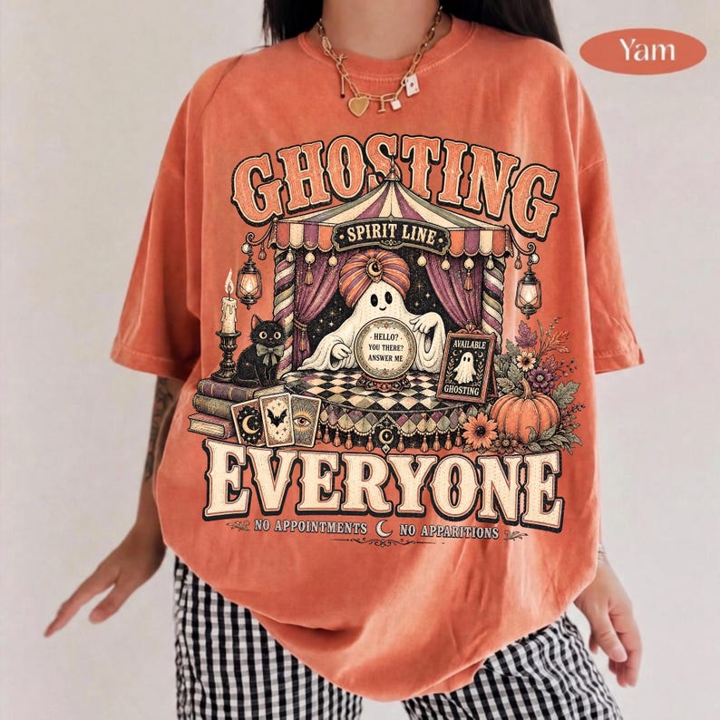 Image of Ghosting Everyone PNG, Vintage Fortune Teller Ghost Halloween Sublimation, Retro Spooky Season Shirt Design, Digital Download
