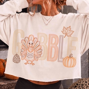 Gobble PNG, Retro Kalkon Thanksgiving-skjortadesign, Preppy höstsublimeringsdigital fil bild 1