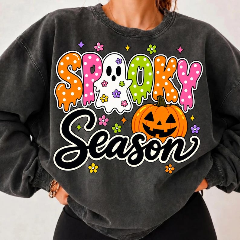 Cute Spooky Season Ghost Graphic Printed on Sweatshirt Mockup
