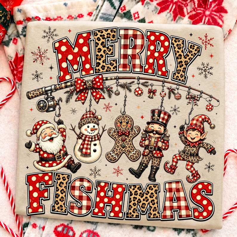Merry Fishmas Christmas Fishing Sublimation Design