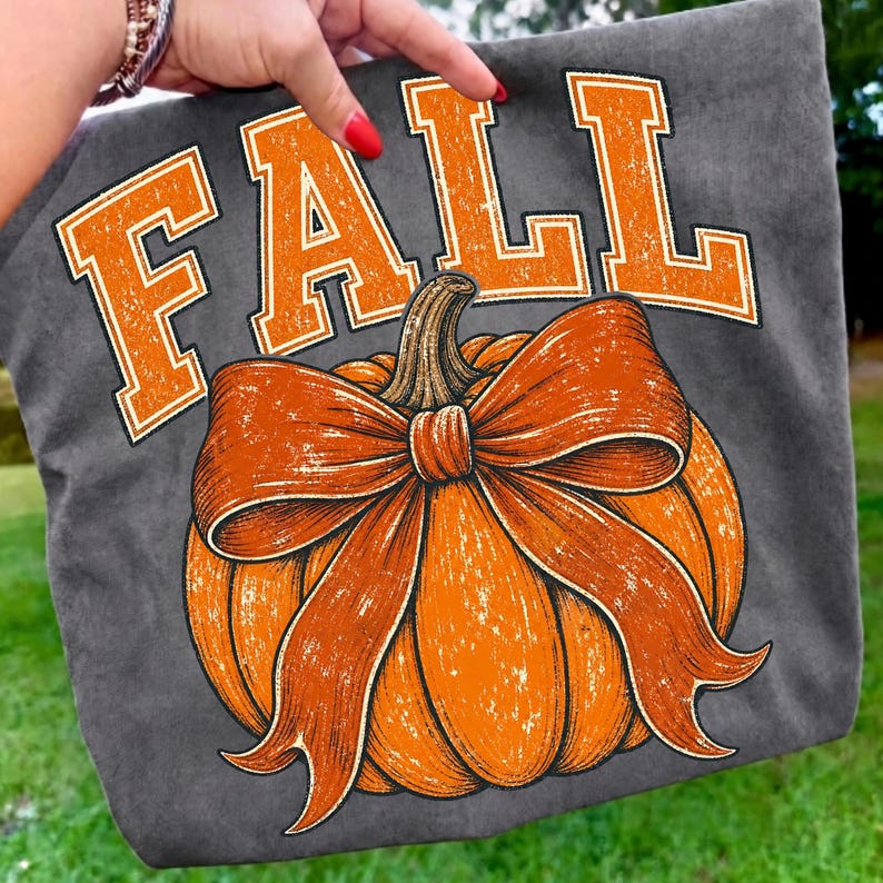 Autumn Pumpkin Bow Graphic Print on Tote Bag