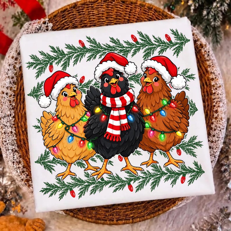 Festive Chicken Christmas Sublimation PNG