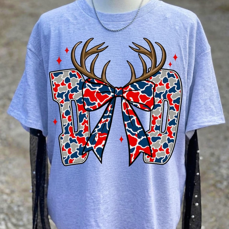 Patriotic Hunting Dad PNG design featuring American flag camo, duck, and text elements