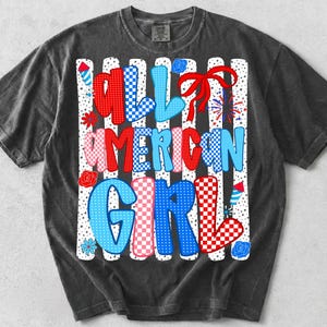 Retro 4 juli PNG, Preppy Patriotisk USA-design, All American Girl Sublimation, Röd Vit Blå Randig Blommig, Självständighetsdagen bild 5