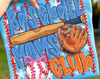 Baseball Moms Club PNG Modny Dzień Gry Doodle Koszulka Baller Mom Pobierz cyfrowo Oryginalny Baseball Mama Clipart do sublimacji i DTF