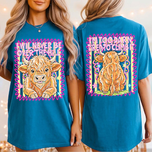 Highland Cow PNG Bundle Funny Cow Shirt Design Front and Back Matching I Will Never Be Over The Hill Girly Preppy Neon Sublimation Design image 6
