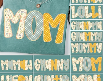Preppy mama bloemen png alfabet lettertype bundel, coquette luipaard moeder lollie oma mama png, Moederdag ontwerp lentebloem boho sublimatie