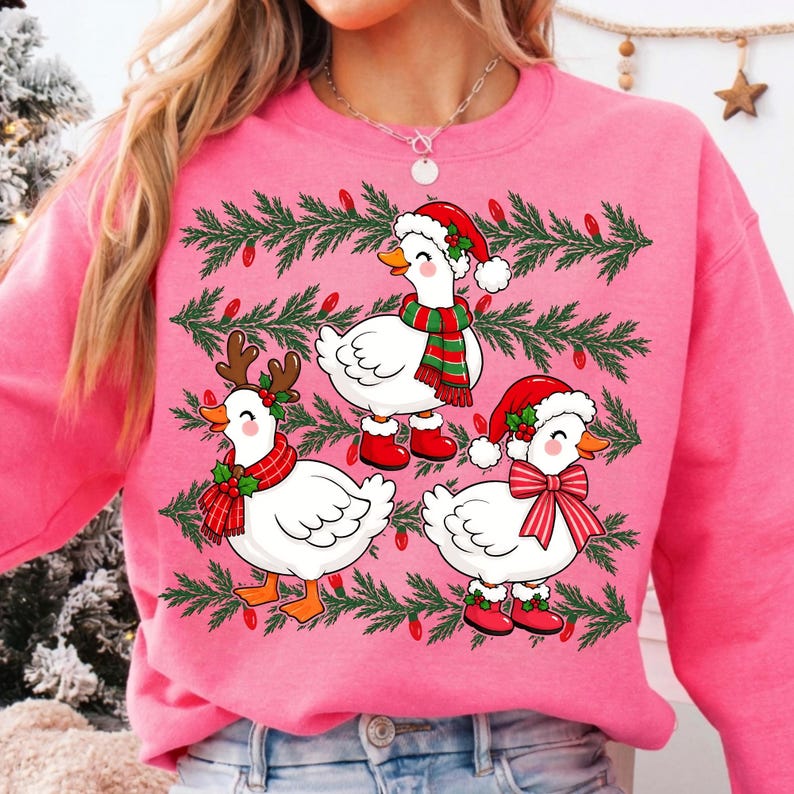Image of Christmas Goose PNG, Preppy Holiday Goose Sublimation, Coquette Xmas Shirt Design, Digital Download