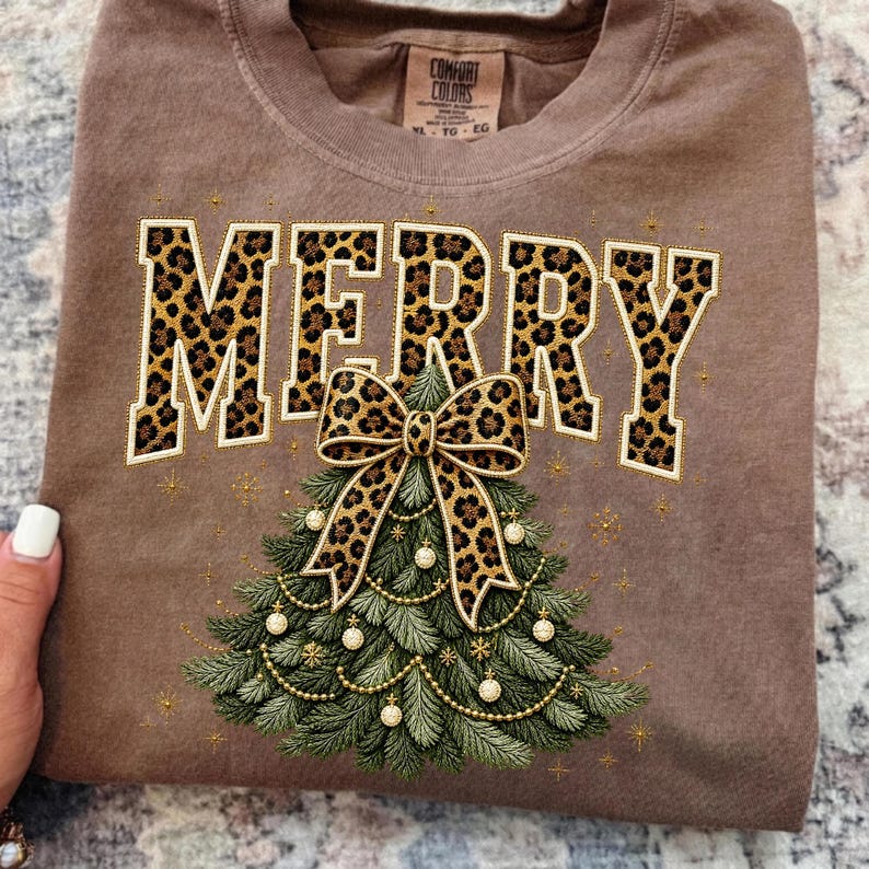 Image of Merry Christmas PNG, Leopard Bow Christmas Tree Sublimation, Coquette Holiday Shirt Design, Animal Print Digital Download