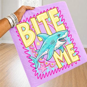 Bite Me Shark PNG Funny Summer Beach Design Coastal Striped Aesthetic Trendy Shark Graphic Sublimation DTF Digital File Preppy Summer Shirt image 3