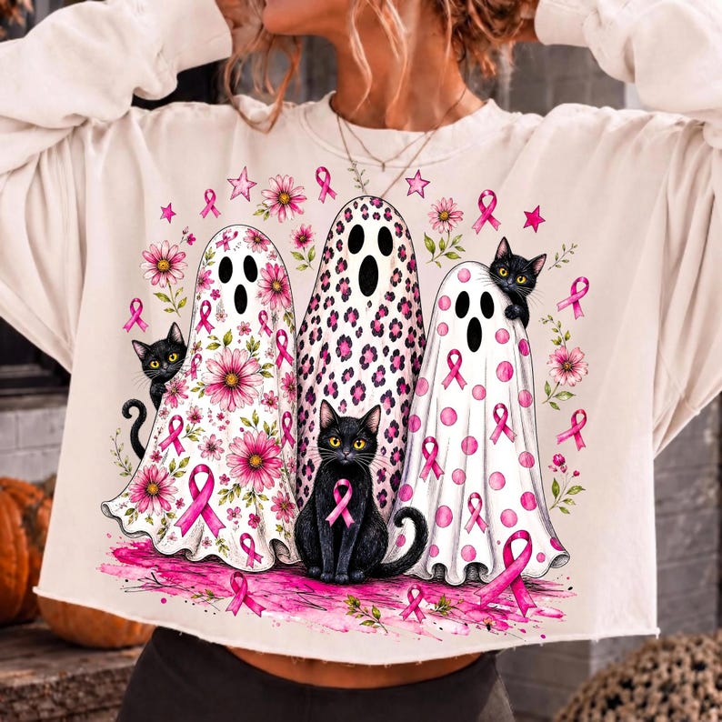 Pink Ribbon Breast Cancer Awareness Ghost Sublimation T-Shirt Design