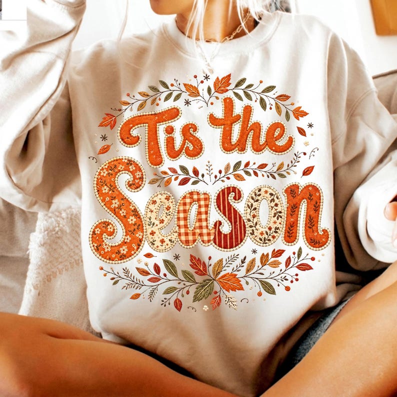 Image of Tis The Season PNG, Retro Fall Sublimation, Floral Autumn Shirt Design, Thanksgiving Digital Download