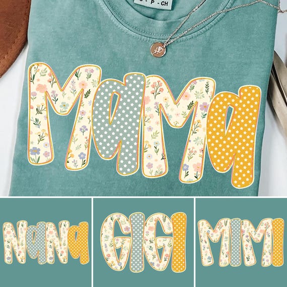 Preppy Mama Floral PNG Alphabet Font Bundle, Coquette Leopard Nana Mimi Gigi PNG, Mothers Day Design, Spring Flower Boho Shirt Sublimation