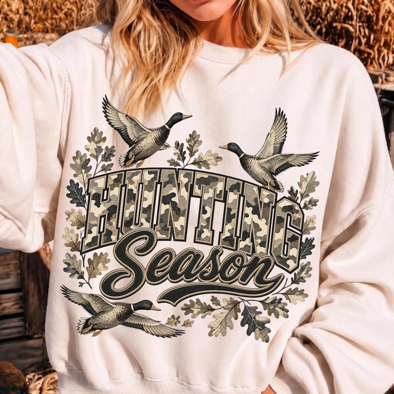 Image of Hunting Season PNG, Camo Duck Hunting Sublimation, Mallard Hunter Shirt Design, Rustic Outdoor Digital Download