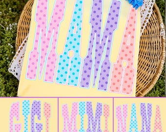 Polka Dots Mama PNG Bundle Coquette Neon Girly Grandmacore Sublimation Design Vintage Grandma Shirt PNG Mother's Day Preppy Alphabet Clipart