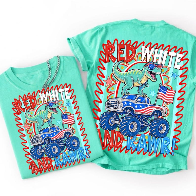 Image of Red White and Rawr 4th of July Dinosaur PNG Shirt Design,Patriotic American Flag Sublimation, 4th of July Digital Download PNG