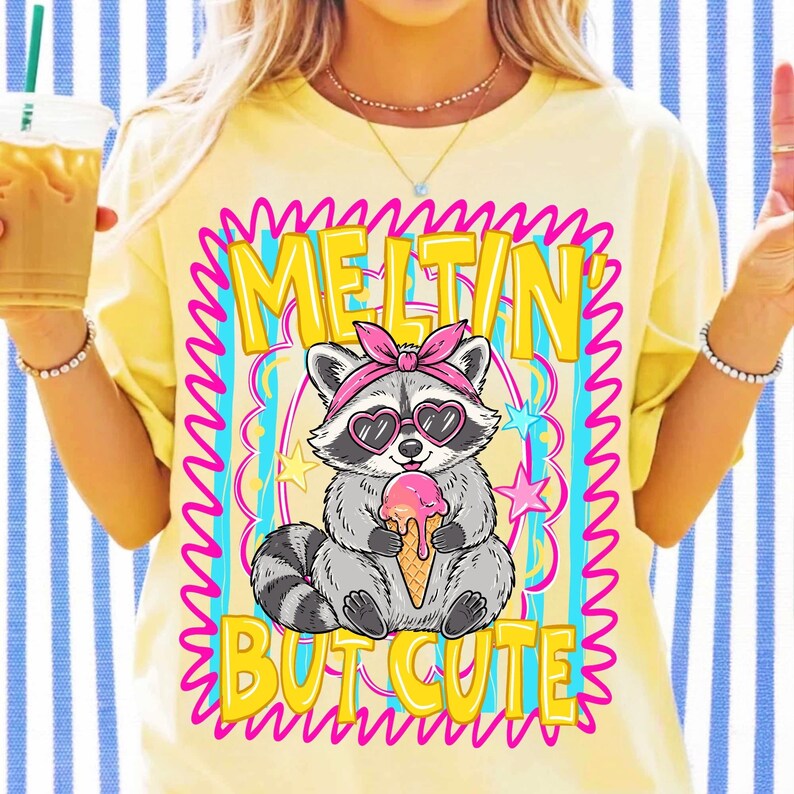 Meltin' But Cute Raccoon PNG Design Close-up with Pastel Colors
