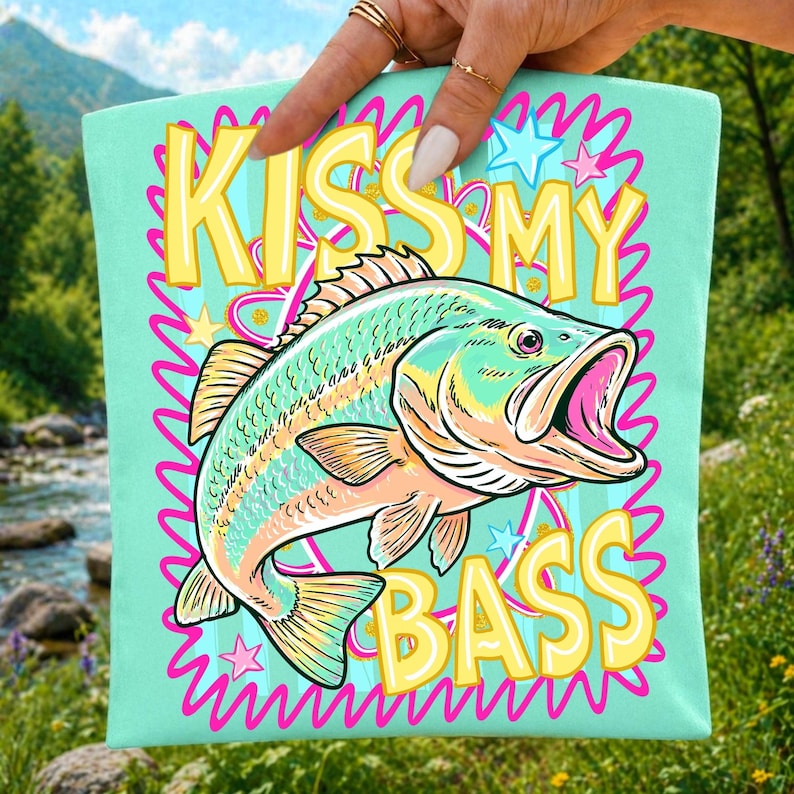 Preppy Kiss My Bass Fish PNG Trendy Summer Beach Design