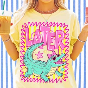 Retro Summer Gator PNG Preppy Crocodile Sublimation Design Later Gator DTF Graphic After While Striped Alligator Clipart image 3