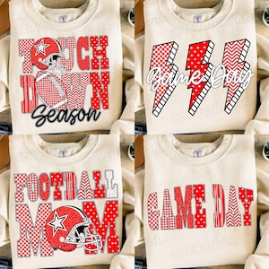 Red Football PNG Bundle: Leopard  Checkered Bow Designs for Game Day Spirit & Sublimation