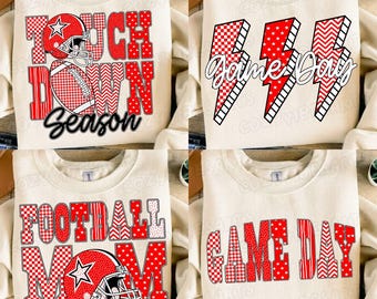 Red Football PNG Bundle: Leopard  Checkered Bow Designs for Game Day Spirit & Sublimation