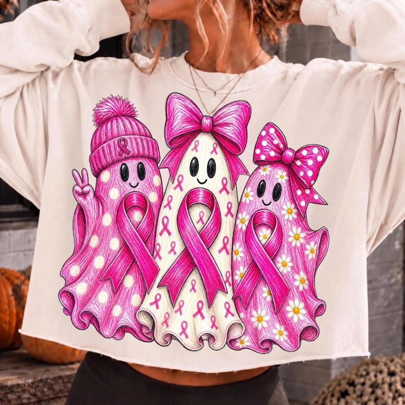 Pink Ribbon Ghost PNG Mockup on a T-shirt