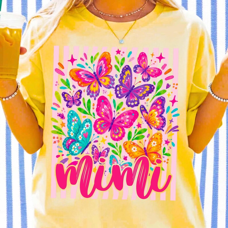Image of Striped Butterfly Mama Bundle PNG, Trendy Ditsy Floral Grandma PNG, Preppy Gigi Nana Mimi Motherhood Sublimation Design, Flower Stripes