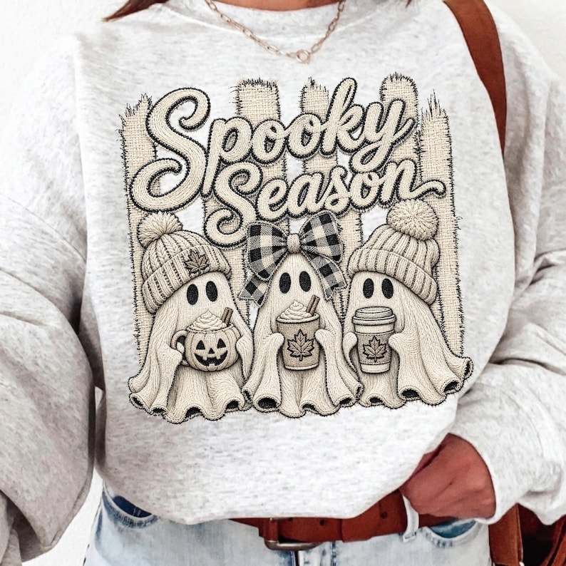 Spooky ghost design featured on a custom autumn tote bag