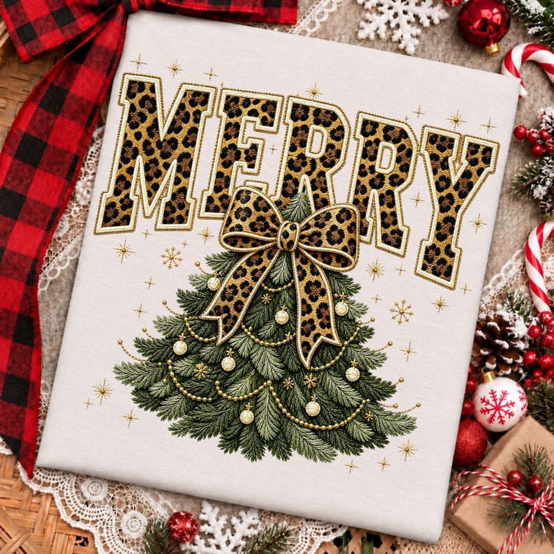 Coquette Leopard Bow Holiday T-shirt Mockup
