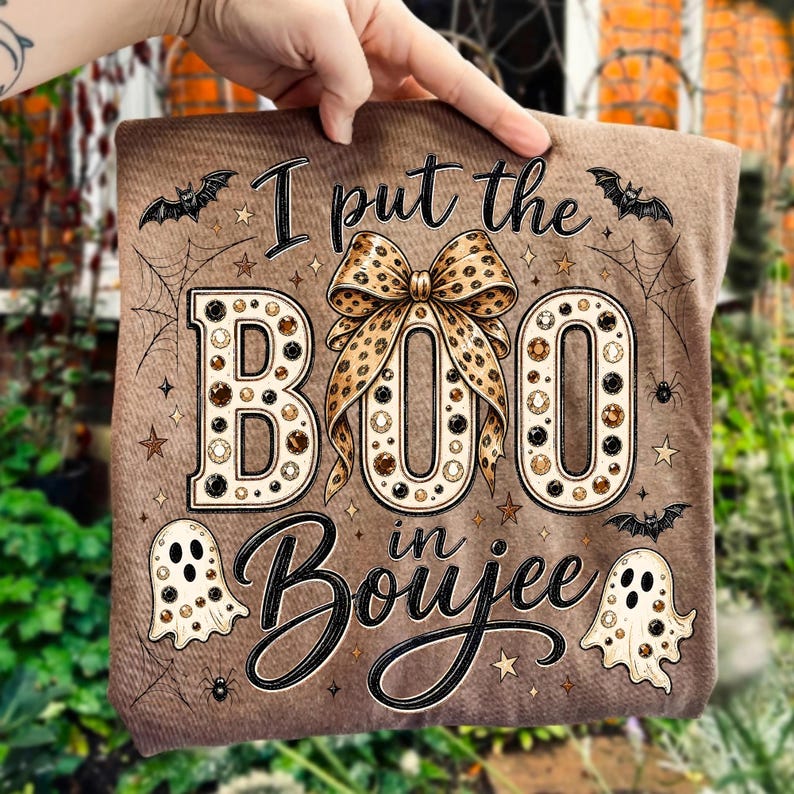 Image of I Put The Boo In Boujee PNG, Cute Rhinestone Ghost Halloween Shirt Design