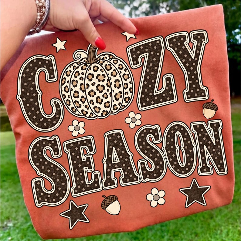 Image of Cozy Season PNG, Leopard Pumpkin Fall Sublimation, Retro Autumn Shirt Design, Cute Thanksgiving Digital Download