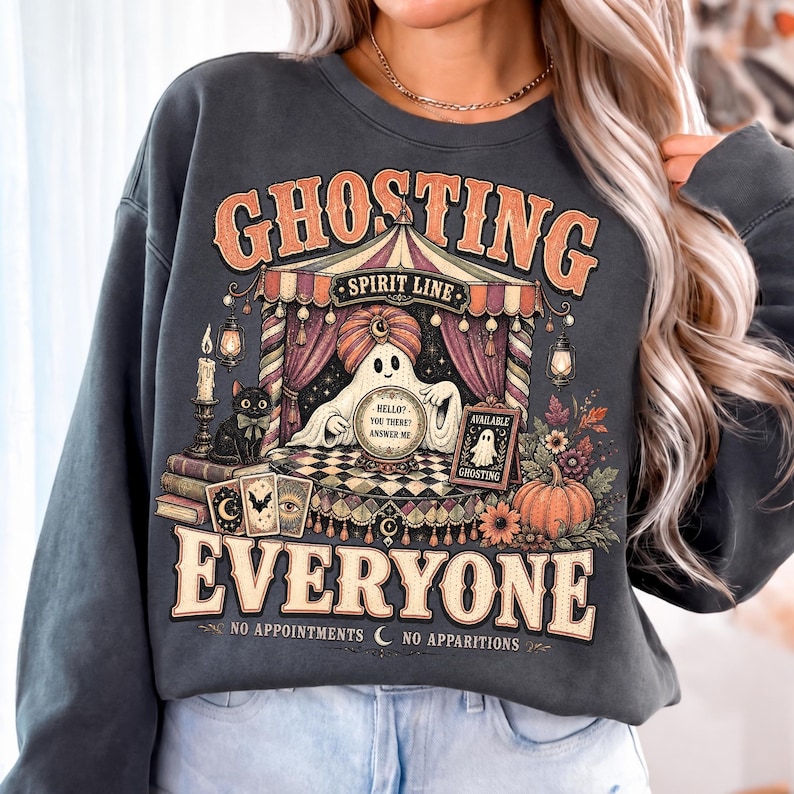 Image of Ghosting Everyone PNG, Vintage Fortune Teller Ghost Halloween Sublimation, Retro Spooky Season Shirt Design, Digital Download