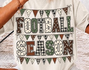 Fotbollssäsongen PNG, Retro Patchwork Fotboll Sublimering, Matchdag Tröja Design, Preppy Sport Digital Nedladdning