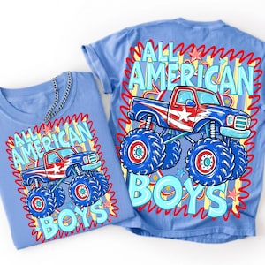 Diseño de camión monstruo patriótico PNG para niño americano, niño de campo, gráfico del 4 de julio, camiseta de camión de EE. UU. PNG, camión de barro, sublimación digital imagen 1